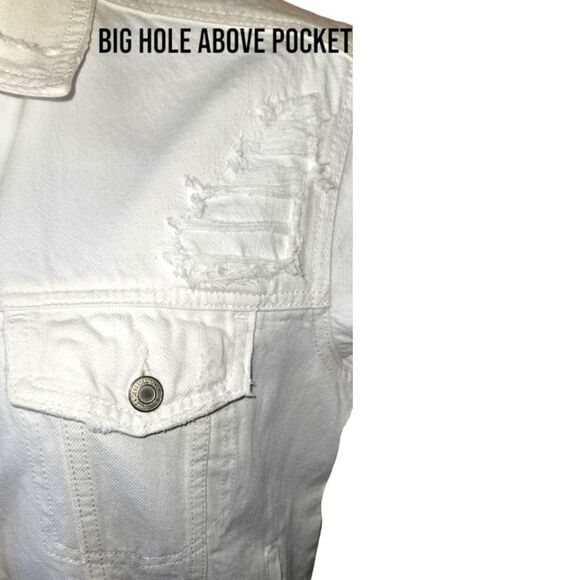 AMERICAN EAGLE White Ripped, Distressed, Cropped Denim Jacket Size Large - Picture 5 of 16